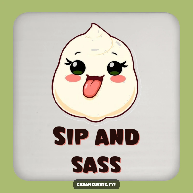 Funny Cream Cheese Tongue Out Coaster: Playful Dollop Drink Protector Gift