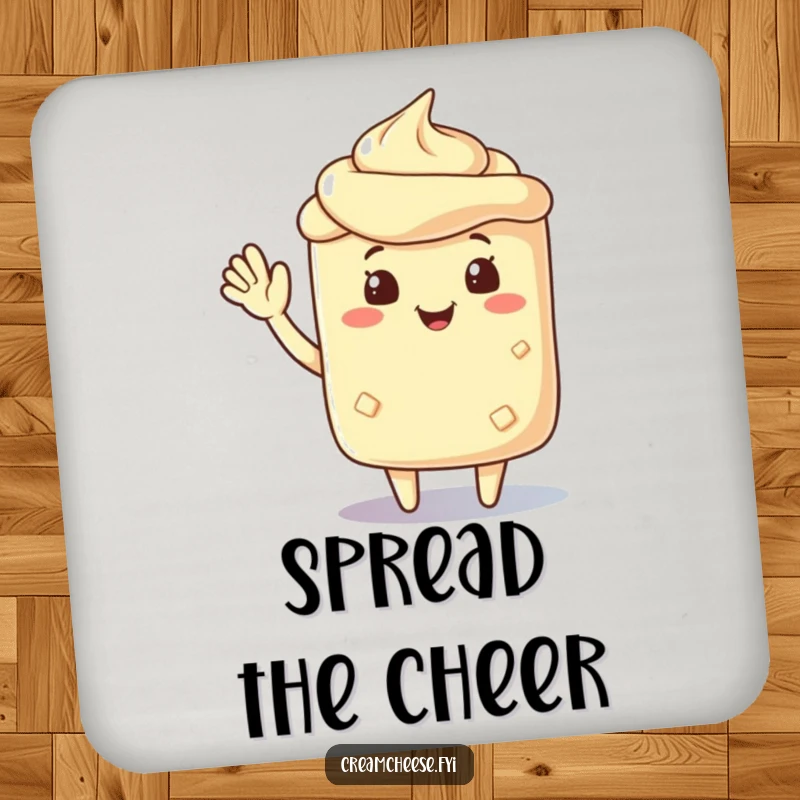 Funny cream cheese spread character waving cheerfully, adding a friendly and protective accent to your tables.