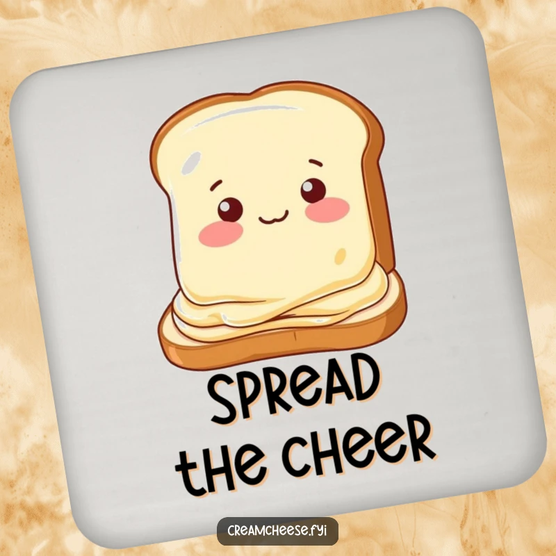 Funny drink coaster featuring a cream cheese slice winking playfully on toast, a humorous and functional table accessory.