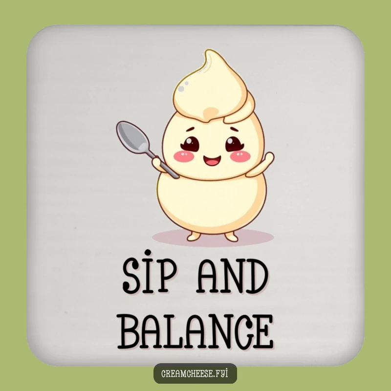 Funny Cream Cheese Swirl Coaster Cheerful Character Balancing Spoon