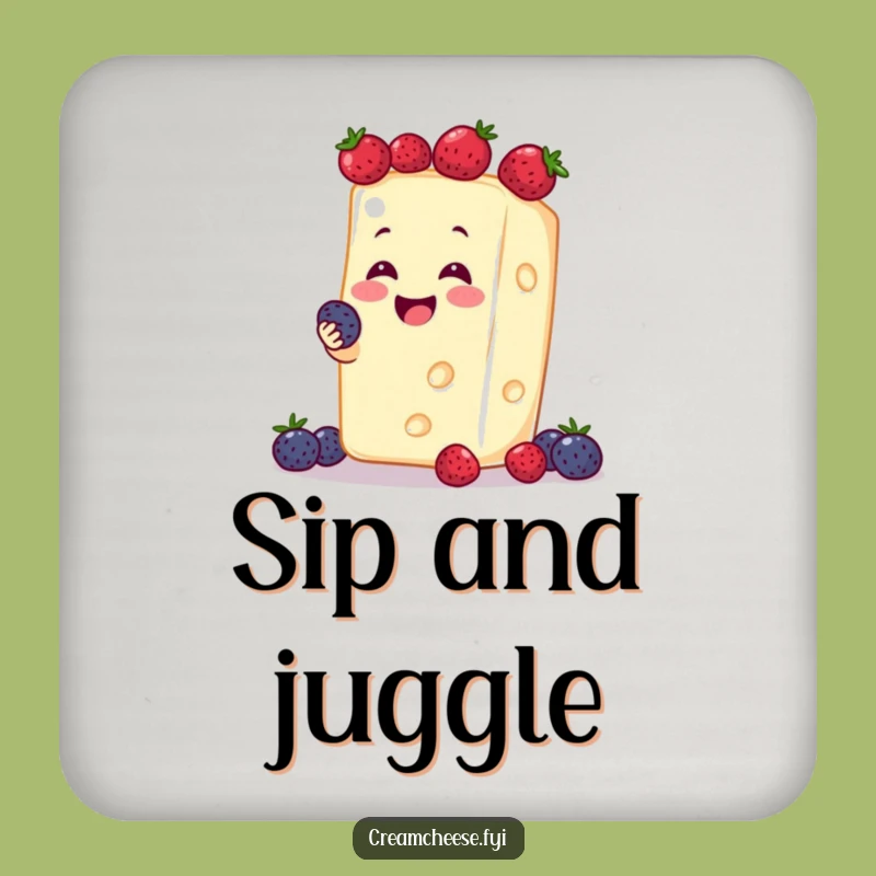 Funny Cream Cheese Berry Juggling Coaster: Protect Surfaces with Humor!
