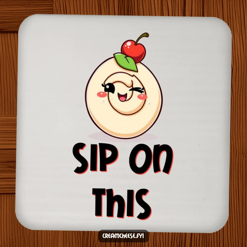 Funny cream cheese swirl with a cherry hat winking playfully, adding a cheerful and protective accent to your tables.