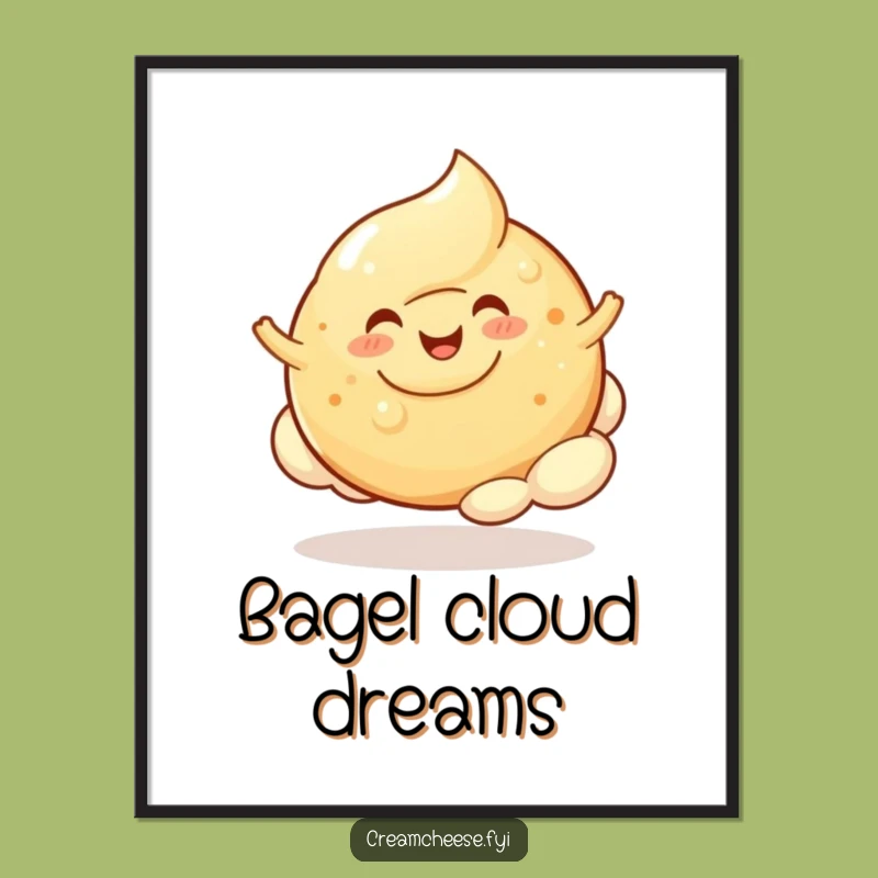Funny Cream Cheese Blob Poster - Cheerful Bagel Art Print, Great Gift