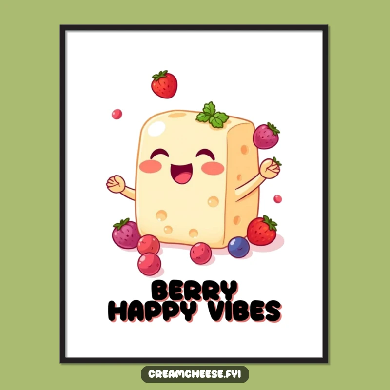Funny Cream Cheese Berry Juggling Poster - Joyful Food Art for Kitchen Decor