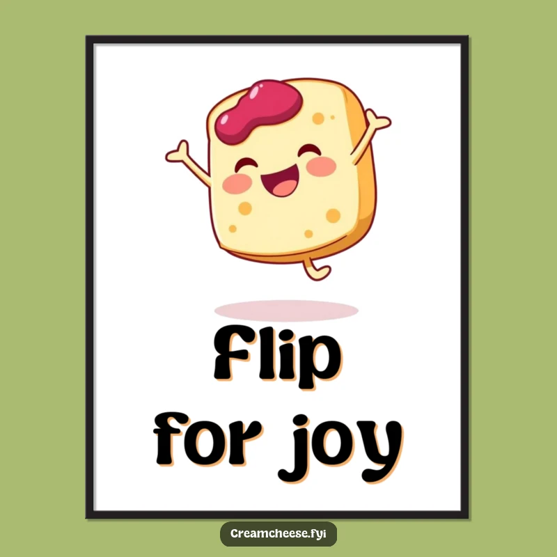 Funny Cream Cheese Cartwheel Poster - Joyful Breakfast Art for Kitchen Decor