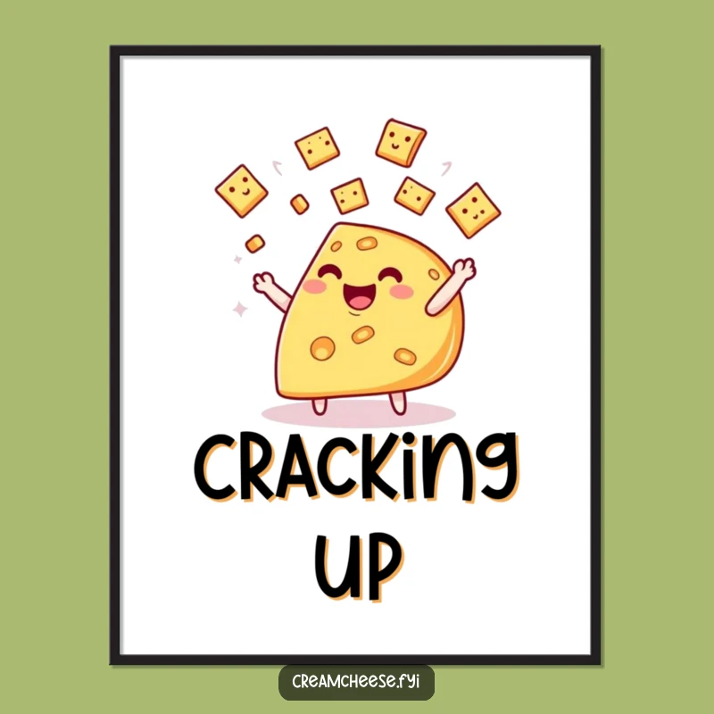 Funny Cheese Wedge Poster: Whimsical Cracker Juggling Art for Walls