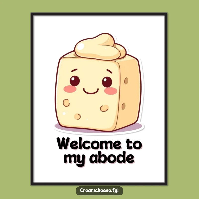 Funny Cream Cheese Block Poster Welcoming Smile Character Art
