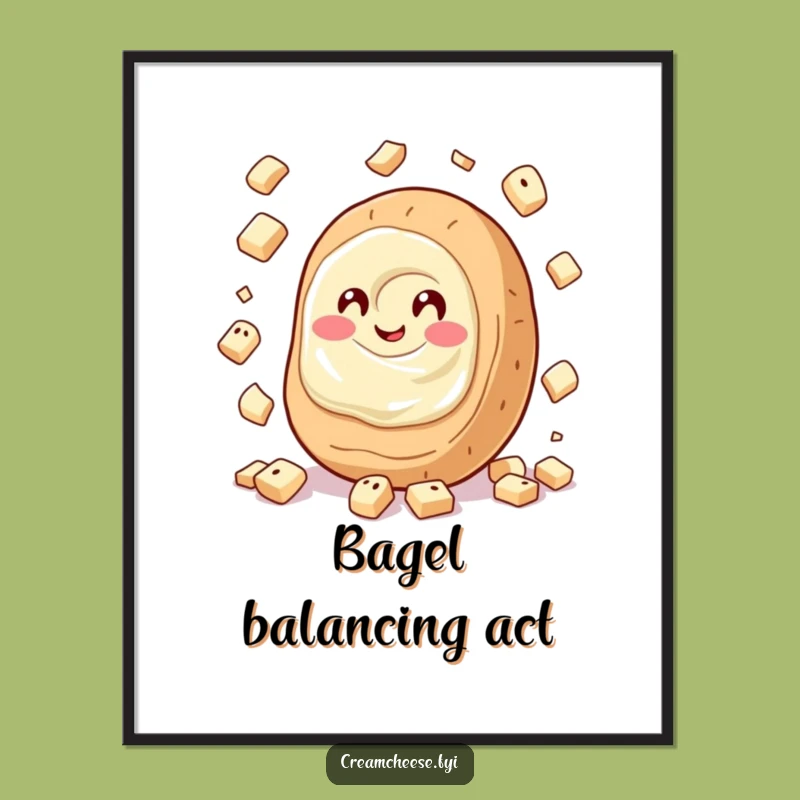 Funny Cream Cheese Juggling Bagels Poster: Giggling Spread Wall Art, Joyful Gift