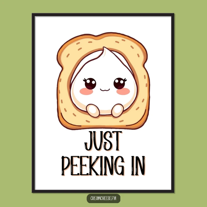 Funny Cream Cheese Peek Poster: Bubbly Character Art, Whimsical Kitchen Decor Gift