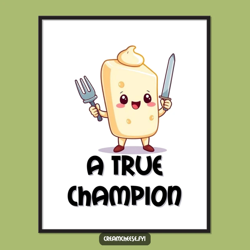Funny Cream Cheese Poster: Triumphant Hero Art, Motivational Wall Decor, Humorous Gift