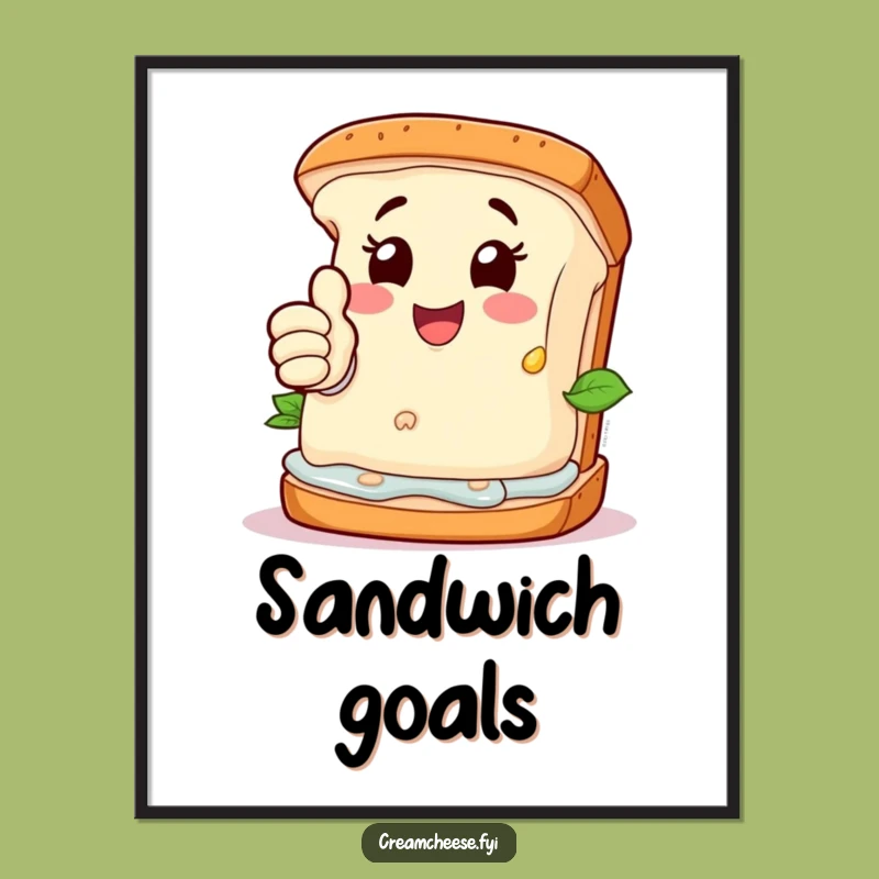 Funny Cream Cheese Sandwich Poster: Foodie Approval Art - Happy Character Decor