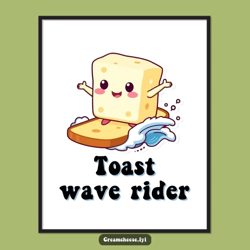 Funny Cream Cheese Surfer Poster: Whimsical Toast Wave Art Print Funny Gift