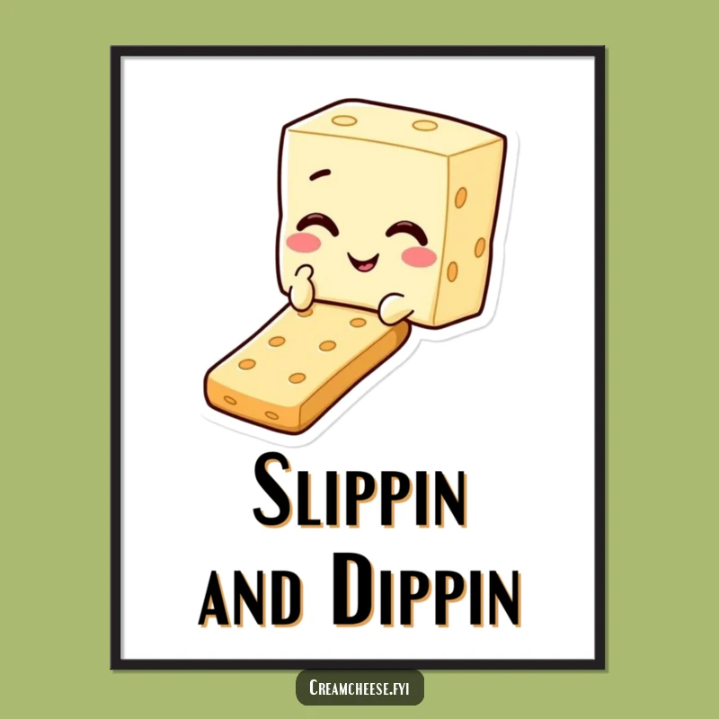Funny Cream Cheese Cracker Slide Poster: Cheerful Snack Art for Walls