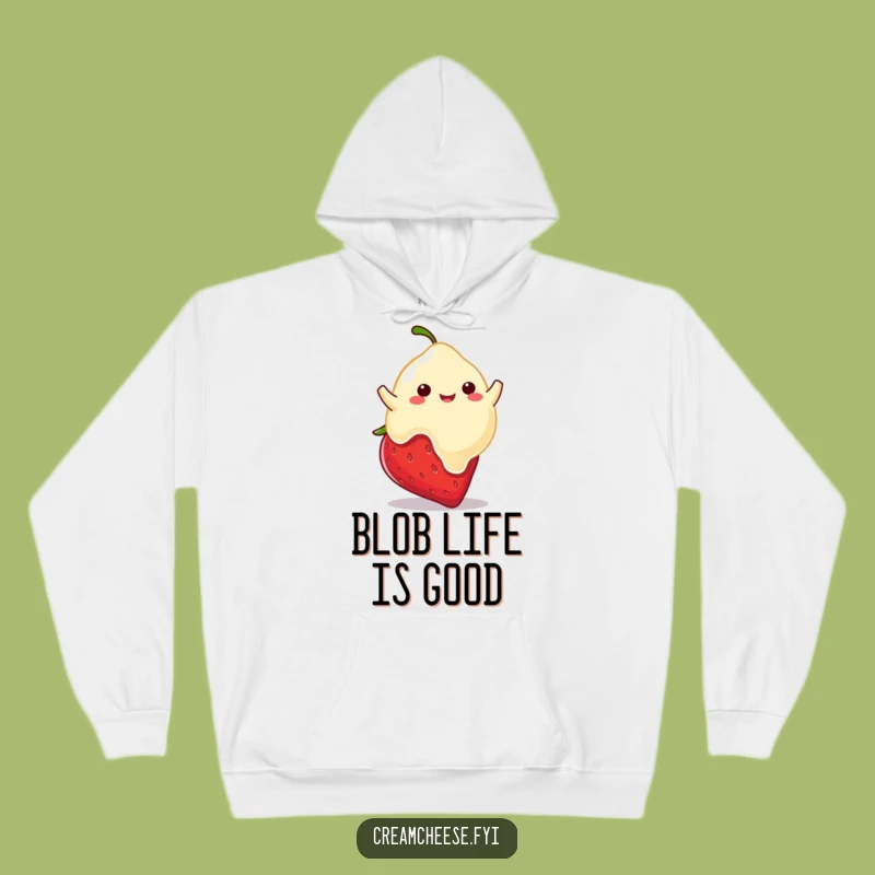Cozy Funny Cream Cheese Blob Hoodie: Bouncing Strawberry, Warm Hilarious Gift