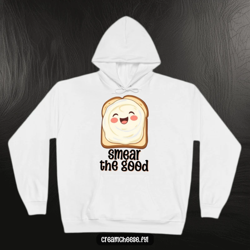 Funny hoodie with a delighted cream cheese smear spread across toast, radiating pure, joyful breakfast vibes.