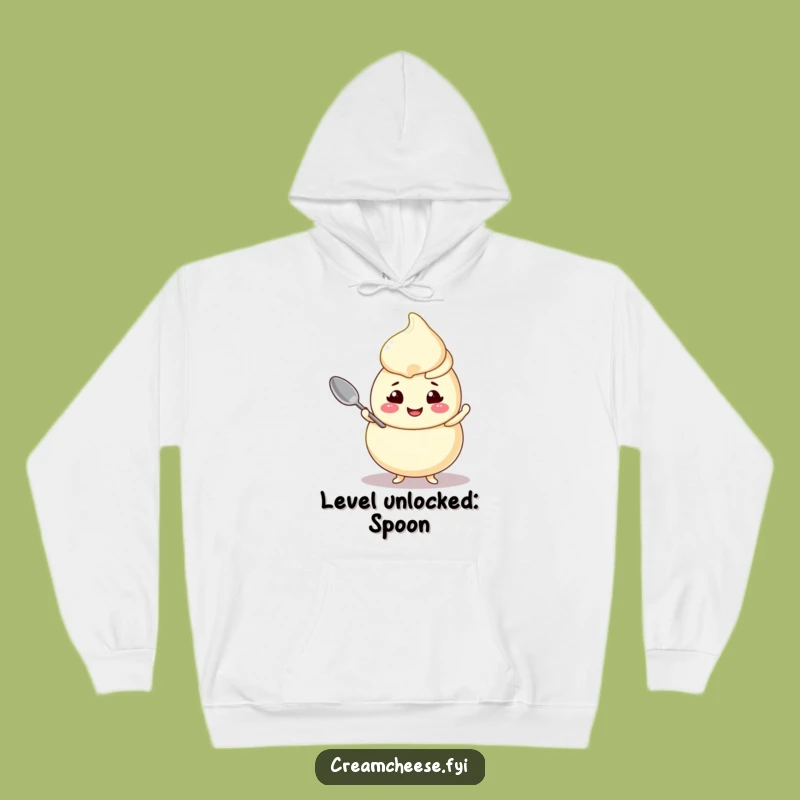 Cozy Funny Cream Cheese Swirl Hoodie With A Cheerful Character Spoon Balance