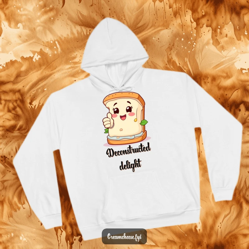 Funny Hoodie: Happy cream cheese character giving a confident thumbs-up from a deconstructed sandwich.