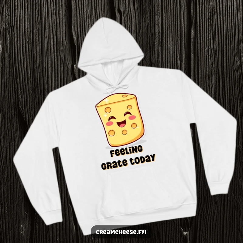 Funny Hoodie: A happy cheese slice shares a warm, cheesy wink, offering comfort and humor in this delightful design.