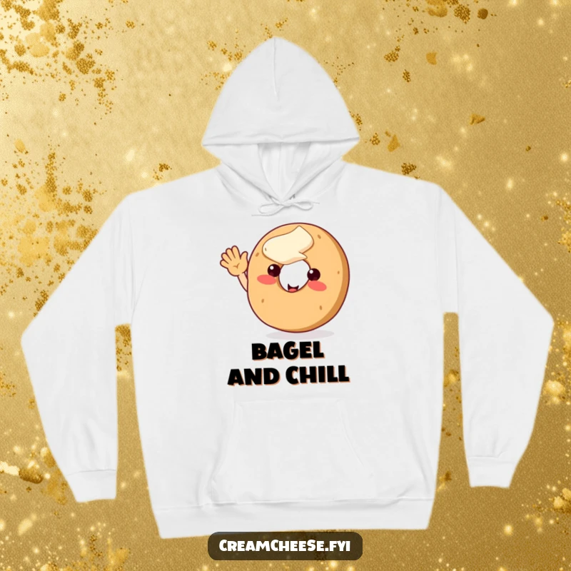 Funny bagel character with cream cheese, waving hello with gusto, providing a cozy and humorous addition to your cold-weather gear.
