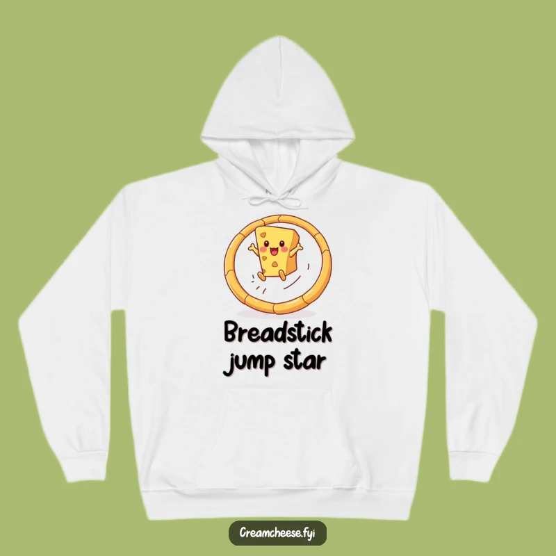 Funny Cheese Wedge Hoodie: Breadstick Hoop Leap, Cozy Snack Gift Sweatshirt!