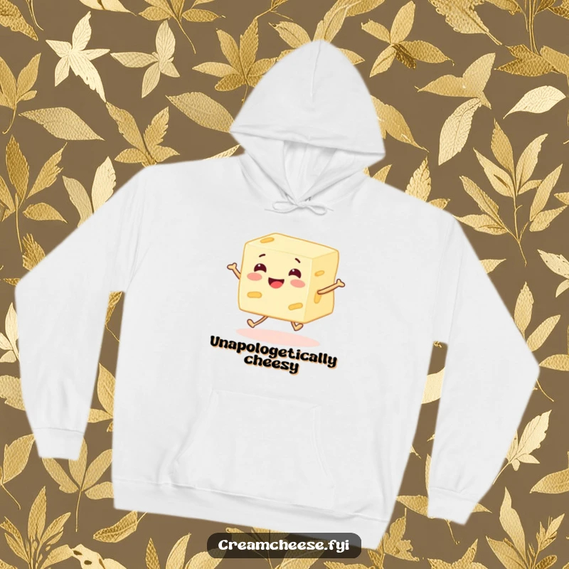 Funny cream cheese block character with legs joyfully jogging along, radiating happiness and an infectious sense of fun, perfect for cozy wear.