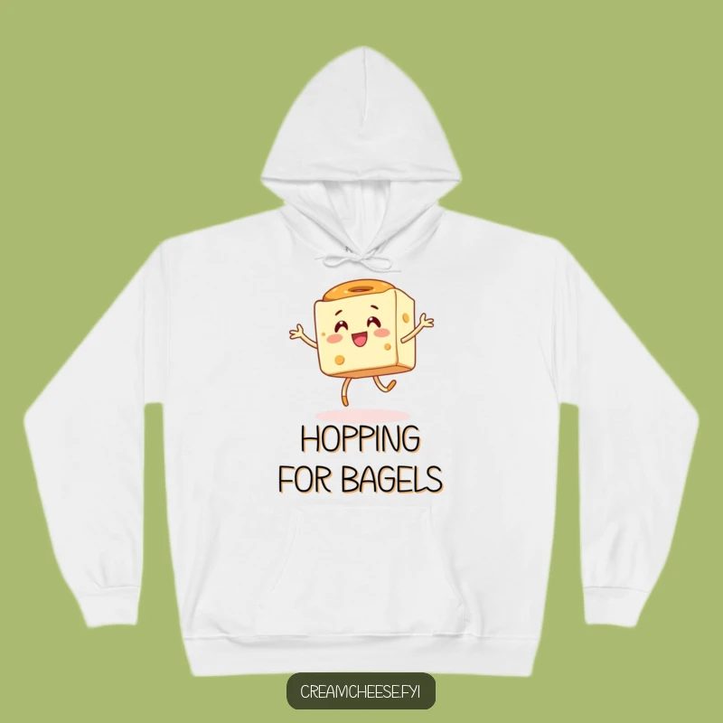 Cozy Funny Cream Cheese Hop Hoodie: Energetic Cube & Bagel, Warm Hilarious Gift
