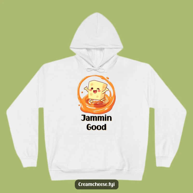 Cozy Funny Cream Cheese Jam Jump Hoodie: Warm Breakfast Character Gift for Spread Enthusiasts