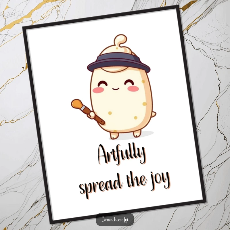 Funny Free Printable Cream Cheese Wall Art, a stylized character holding a tiny paintbrush, bringing artistic flair to your decor.