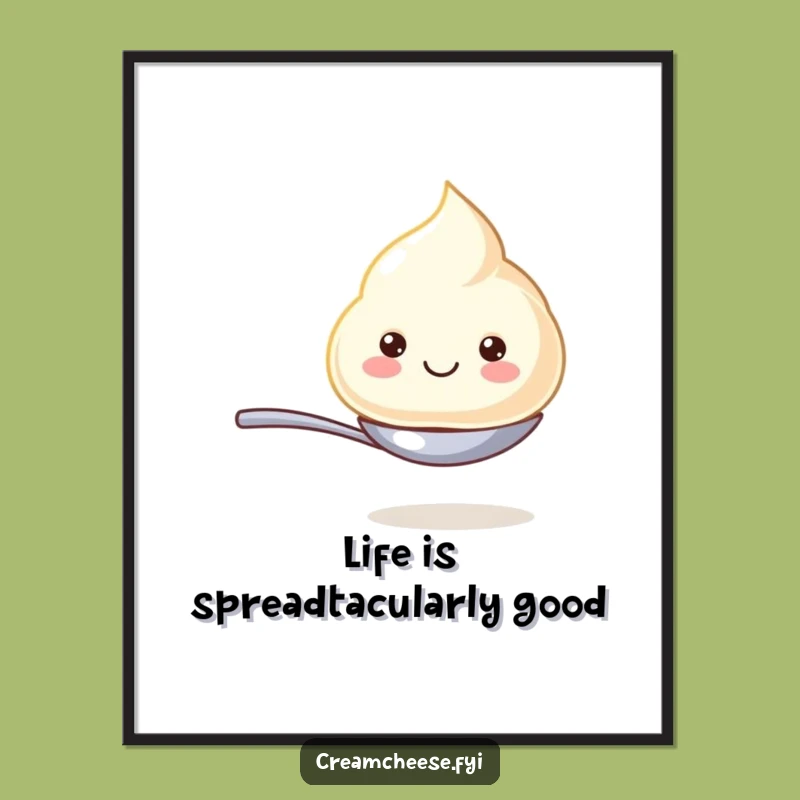 Free Printable Wall Art: Beaming Cream Cheese Dollop Humorous Downloadable Decor