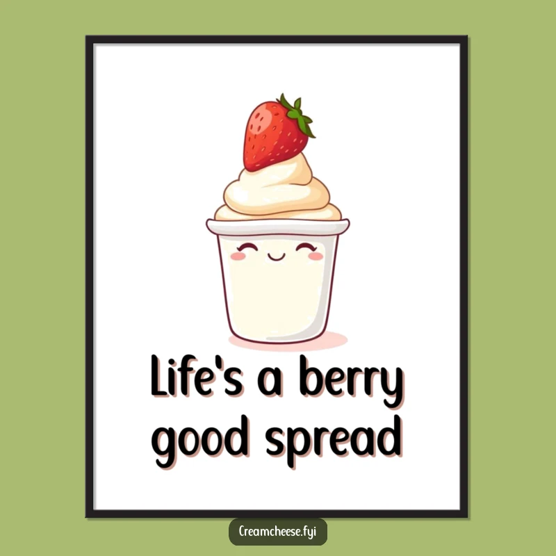 Free Printable Wall Art: Giggling Cream Cheese! Strawberry Decor, Hilarious DIY Downloadable Art.