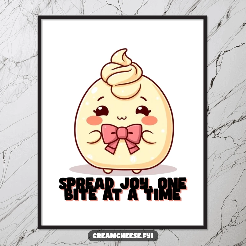 Funny Free Printable Wall Art featuring a charming cream cheese character bowing politely, a delightful and humorous decorative piece.