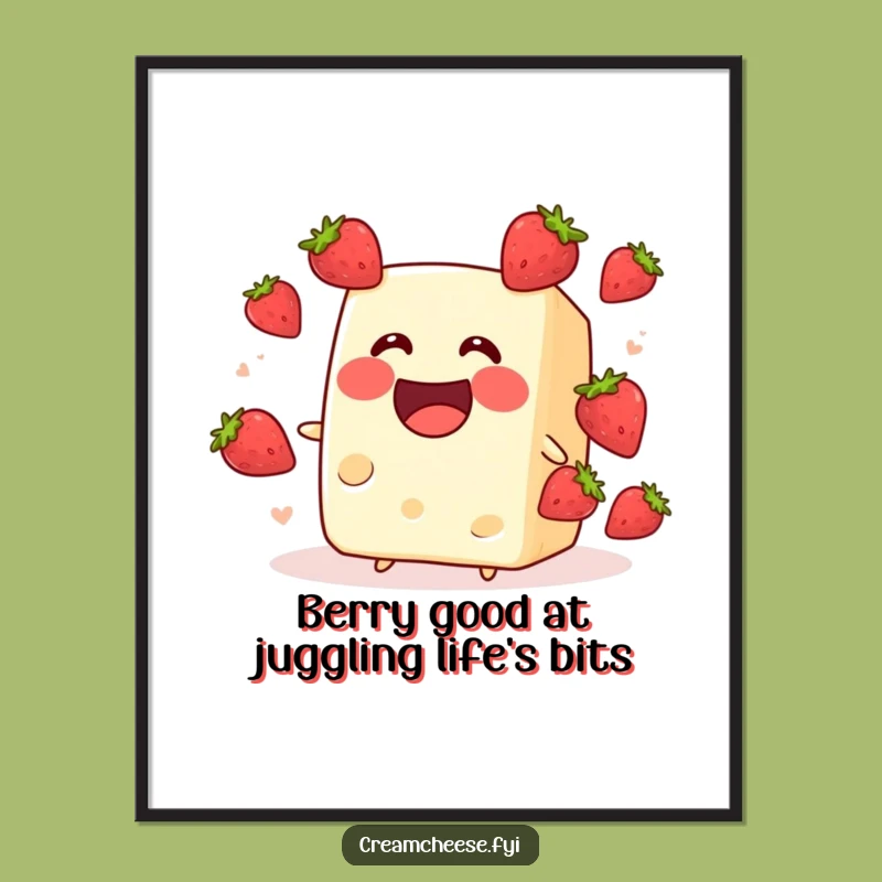 Funny Free Printable Wall Art: Juggling Cream Cheese & Strawberries - Quirky Decor
