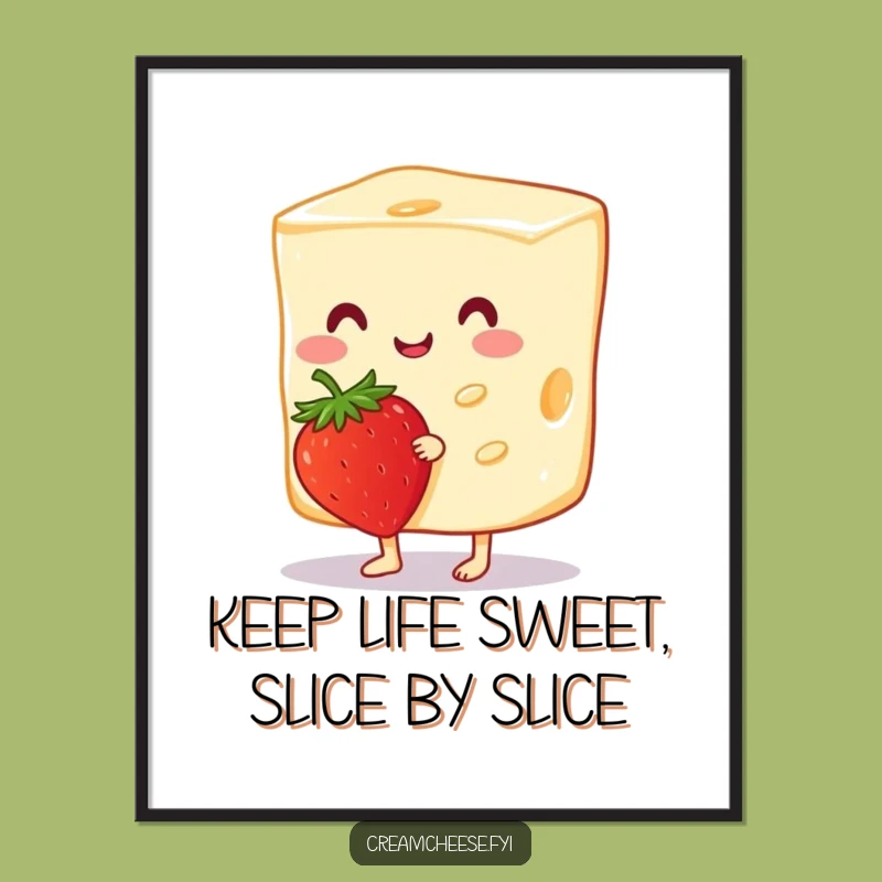Free Printable Wall Art: Tiptoeing Cream Cheese & Strawberry, Kitchen Decor Downloadable