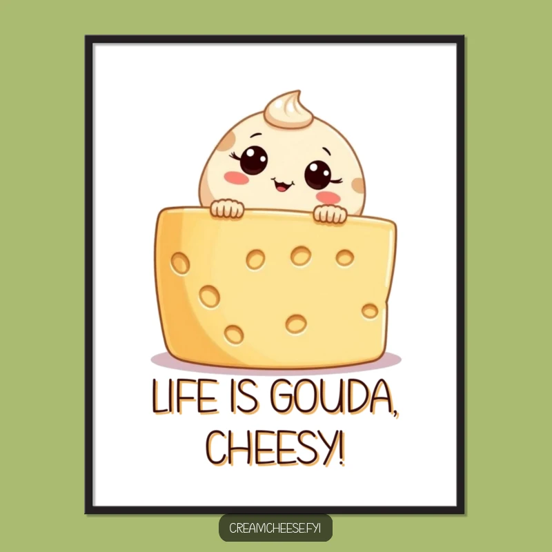 Funny Free Printable Wall Art: Curious Cream Cheese Peeking, Downloadable Art for Your Home