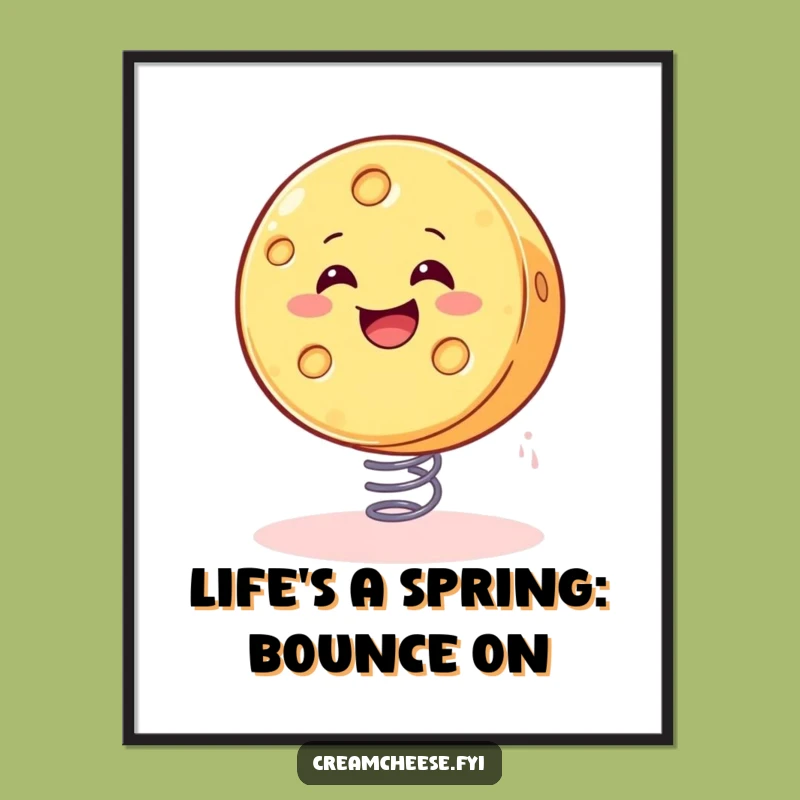 Free Printable Wall Art: Smiling Cheese Bouncing - Funny DIY Decor Downloadable