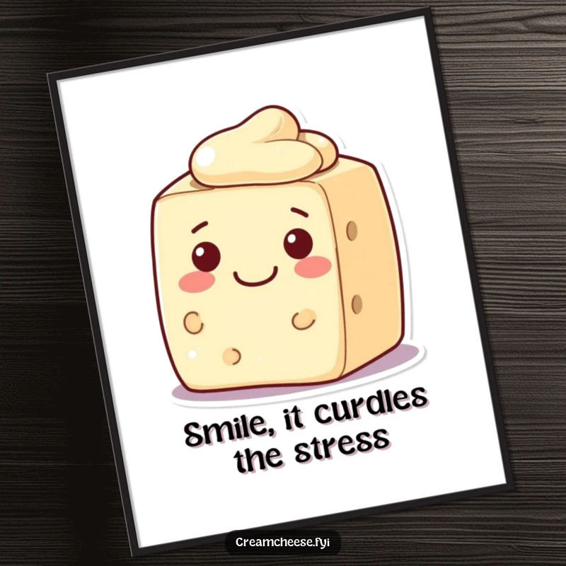Funny Free Printable Cream Cheese Block Wall Art, a blocky character with a warm, welcoming smile, spreading good vibes.