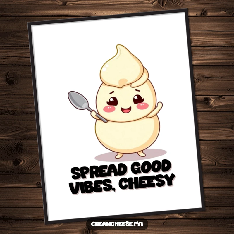 Funny Free Printable Cream Cheese Swirl Wall Art, a cheerful character balancing a tiny spoon, adding quirky charm to any room.