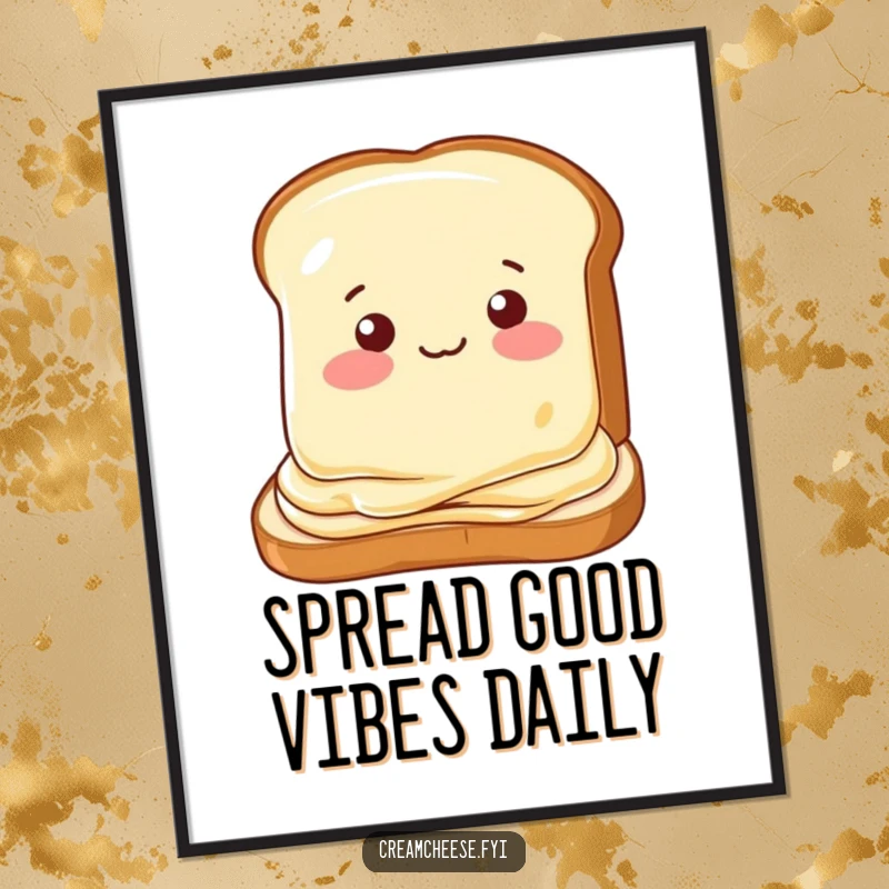 Funny Free Printable Wall Art: Cream cheese slice winking playfully while being spread on a slice of toast.