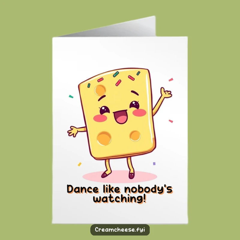 Free Printable Birthday Card: Dancing Cheese Slice, Sprinkle Fun Downloadable