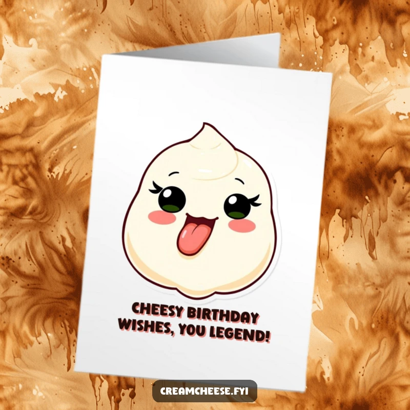 Funny Free Printable Birthday Card: Playful cream cheese dollop sticks its tongue out, offering a cheeky and downloadable birthday wish.