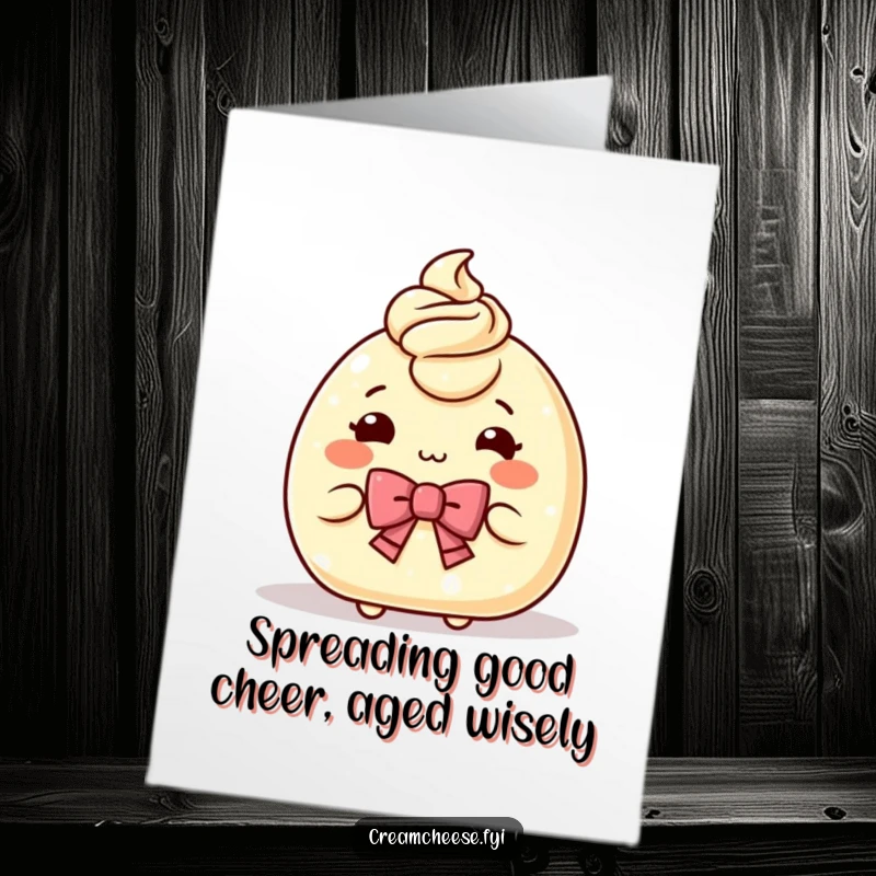 Funny Free Printable Birthday Card featuring a charming cream cheese character bowing politely while offering a small portion.