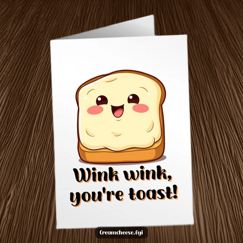 Funny Free Printable Birthday Card: A delighted wedge of cream cheese winks playfully as it's spread on toast for a birthday.