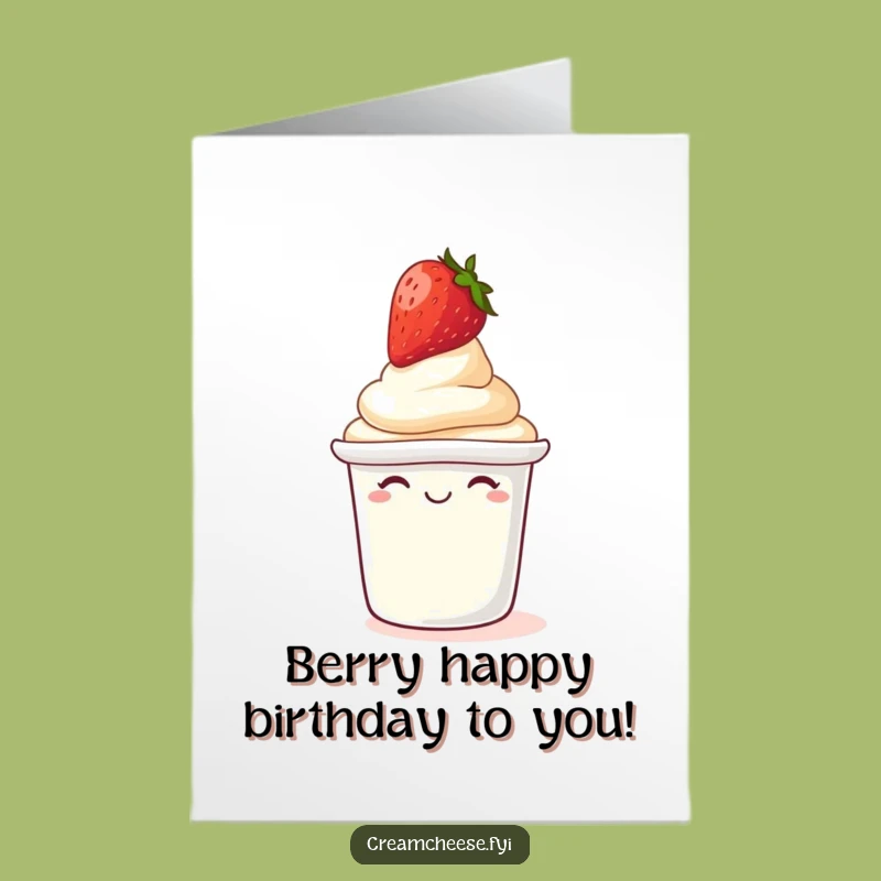 Free Printable Birthday Card: Giggling Cream Cheese! Strawberry Hat Fun, DIY Downloadable Gift.