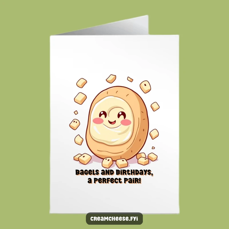 Free Printable Birthday Card: Juggling Cream Cheese, Funny Dessert Lover's Downloadable