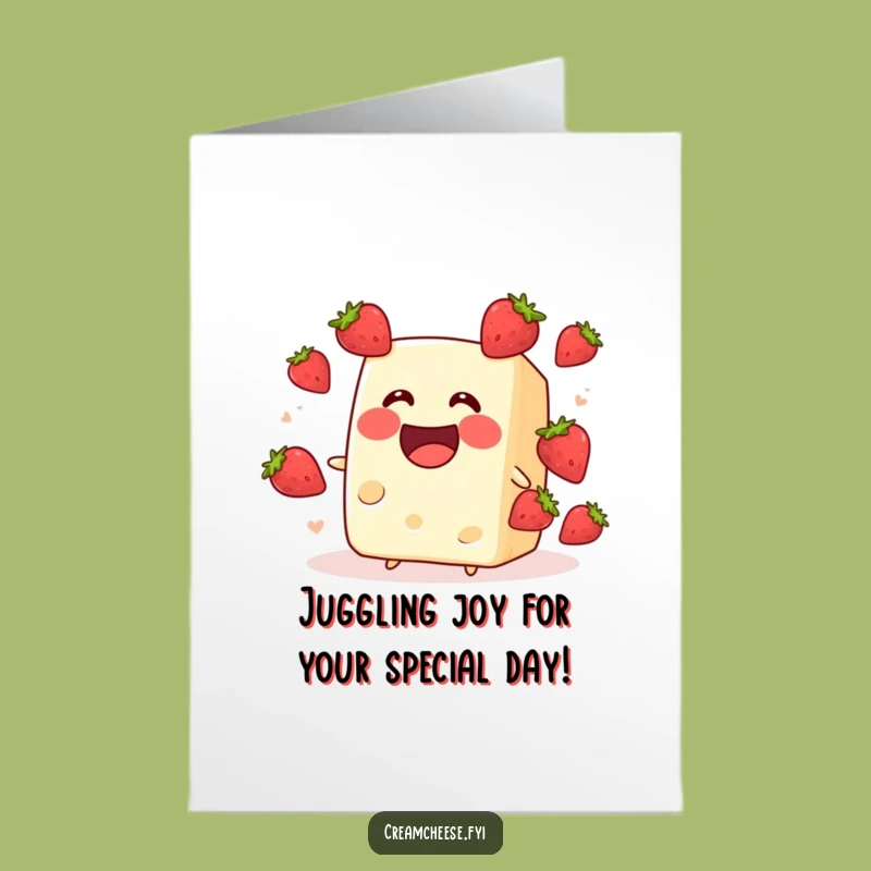 Free Printable Birthday Card: Juggling Cream Cheese & Strawberries - Fun Downloadable Gift