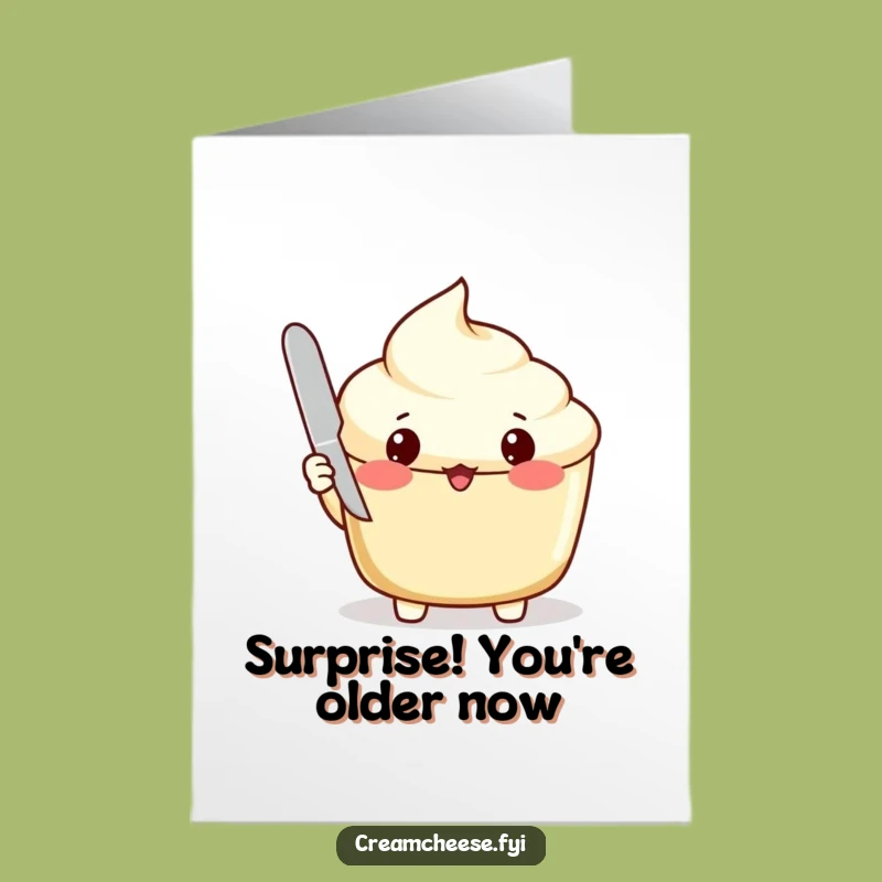 Free Printable Birthday Card: Surprised Cream Cheese! Funny Lidded Surprise, DIY Downloadable Gift.
