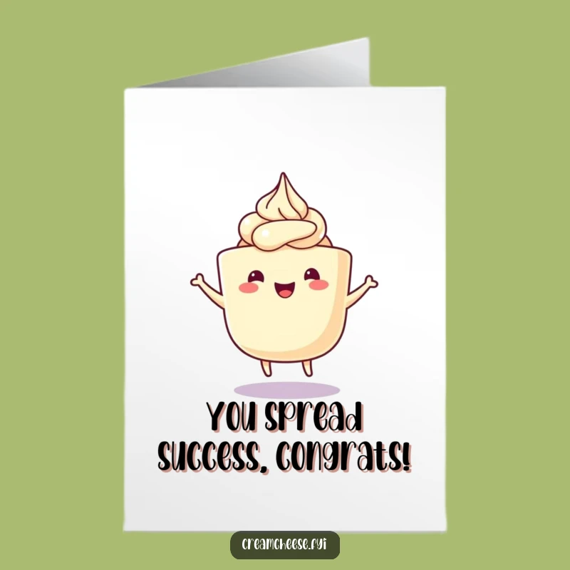 Free Printable Congrats Card: Dancing Cream Cheese Tub, Celebrate with Humor Downloadable