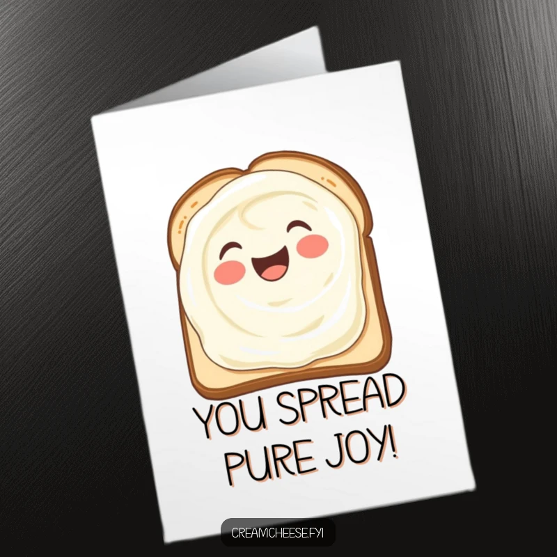 Funny Free Printable Congratulations Card featuring a cream cheese smear spreading joyfully across toast.