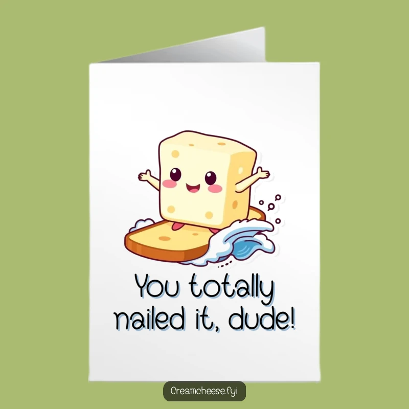 Free Printable Congrats Card: Surfing Cream Cheese Cheers, Funny Downloadable Success!
