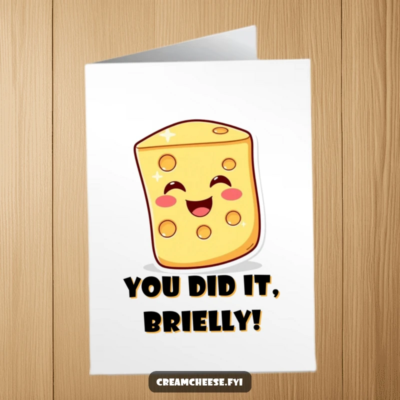 Funny Free Printable Congratulations Card: A jovial cheese slice giving a warm, cheesy wink, perfect for celebrating achievements.